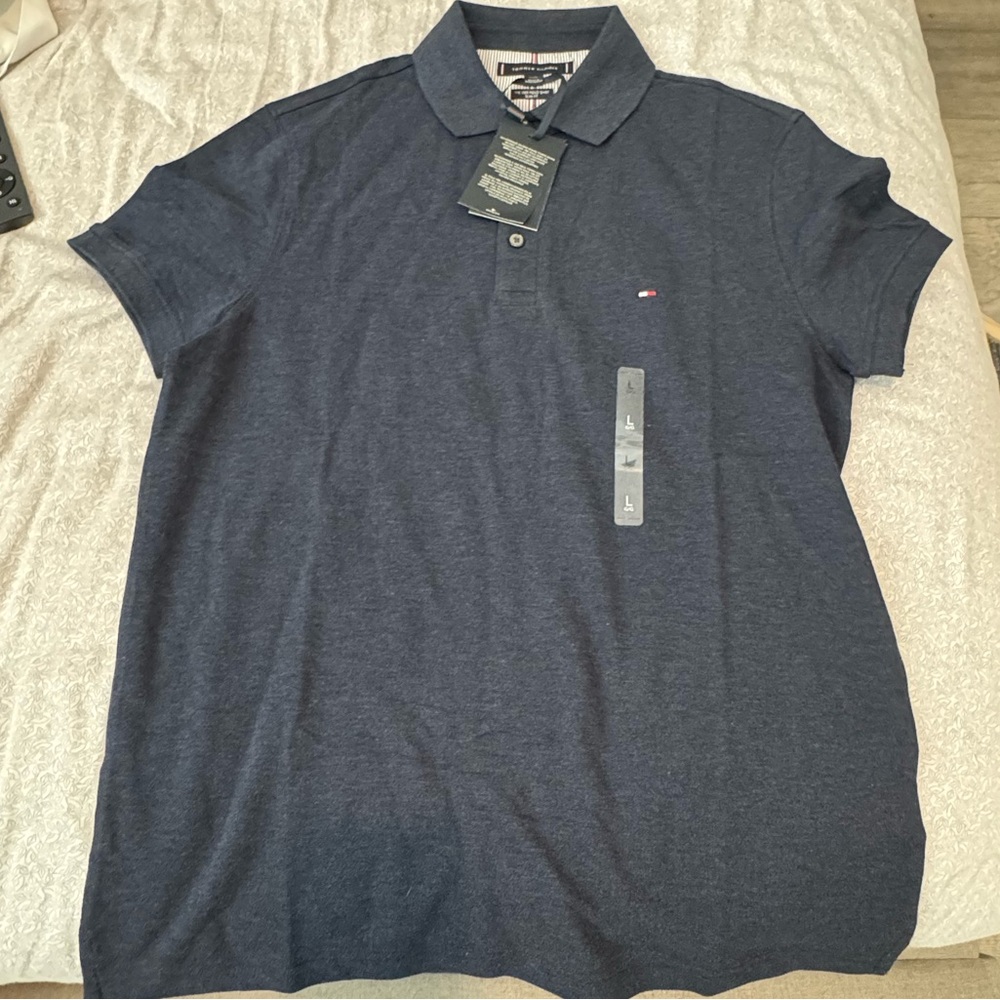 Tommy Hilfiger 1985 Polo Shirt Slim Fit Dark Gray Blue Large BNWT